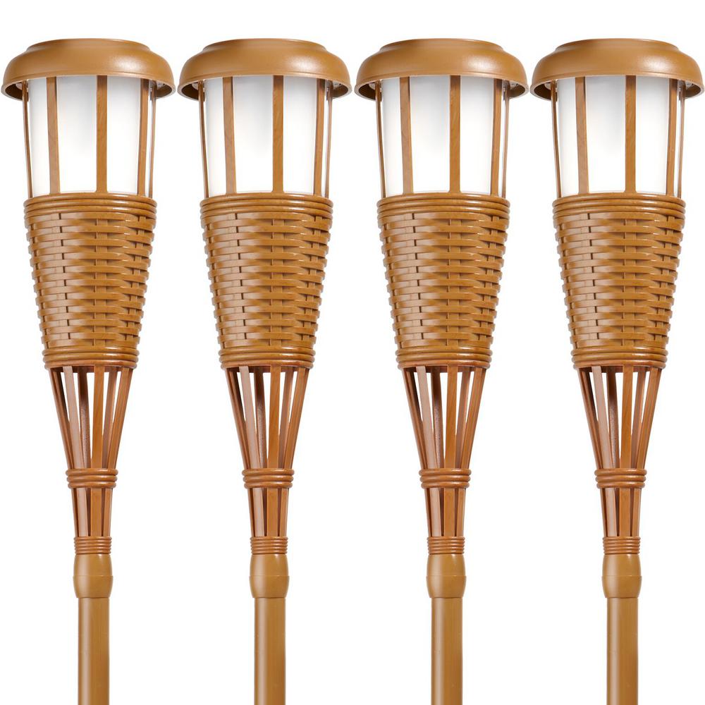 Newhouse Lighting Dark Chocolate Solar Flickering Tiki Torches (4Pack