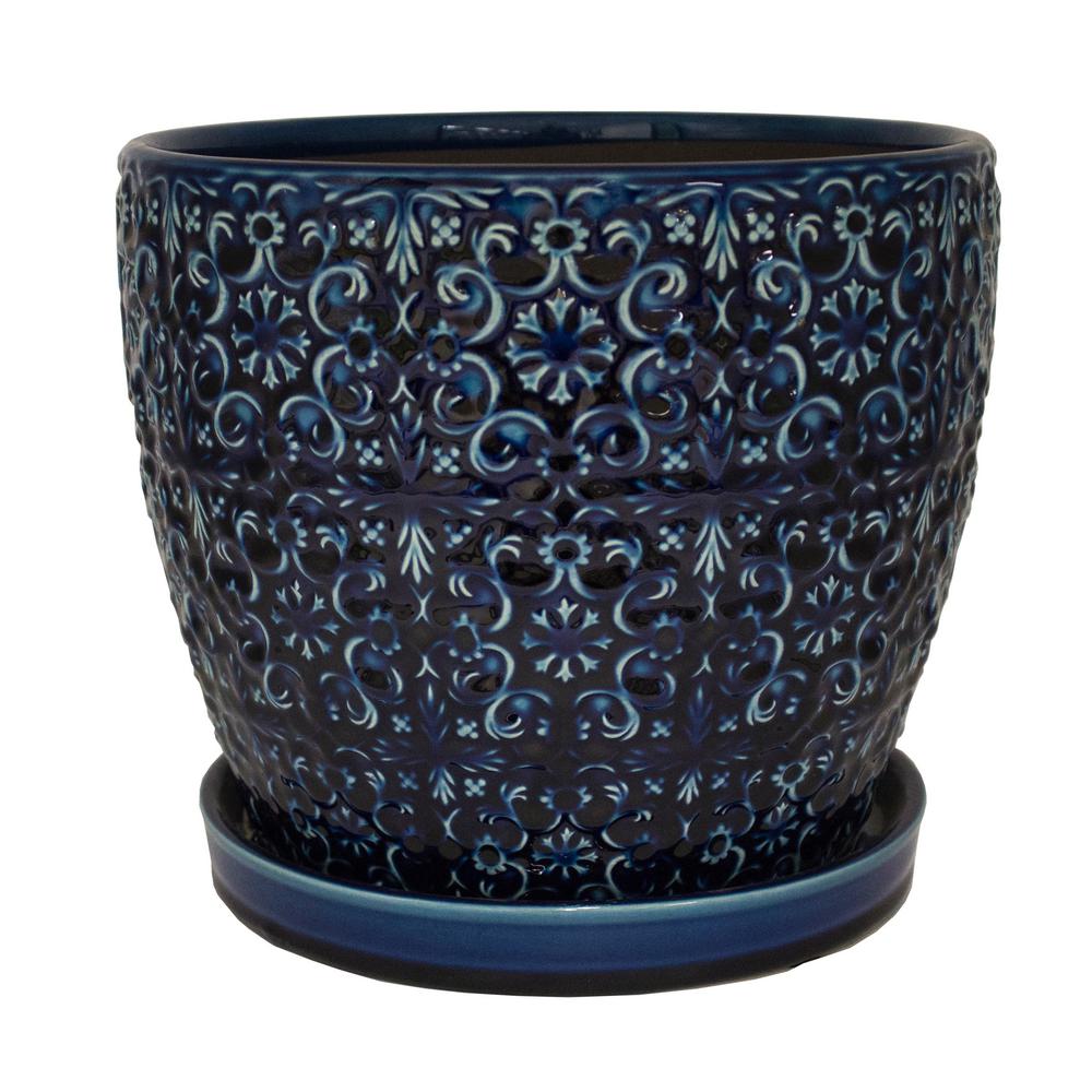 Trendspot 12 in. Dia Ceramic Blue Mediterranean Bell