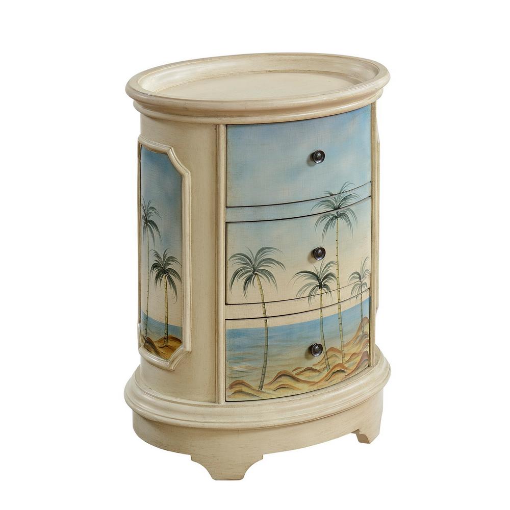 Coast To Coast Olosega Ivory Sea View 3 Drawer Oval Chest 70743