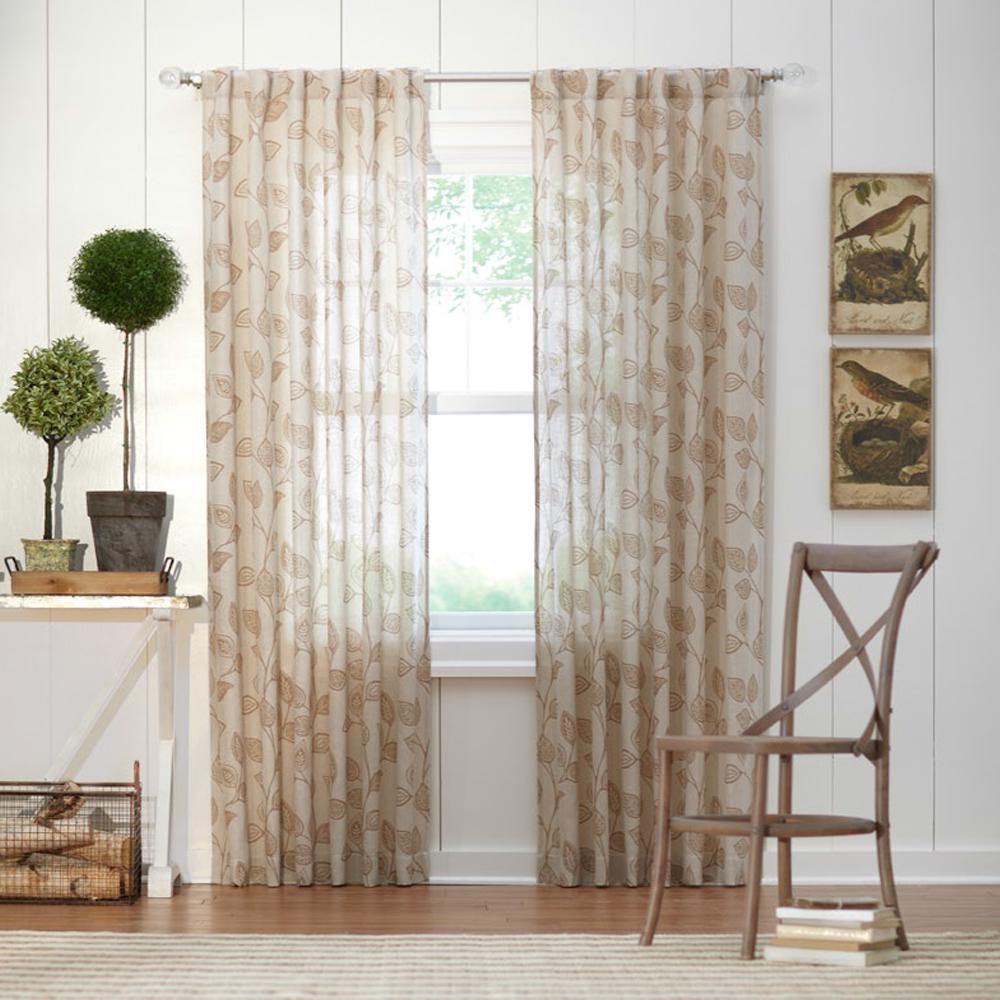 Green Curtains D Window Treatments The Home Depot Leaf Light Filtering Window Panel In Taupe 50 W X 84