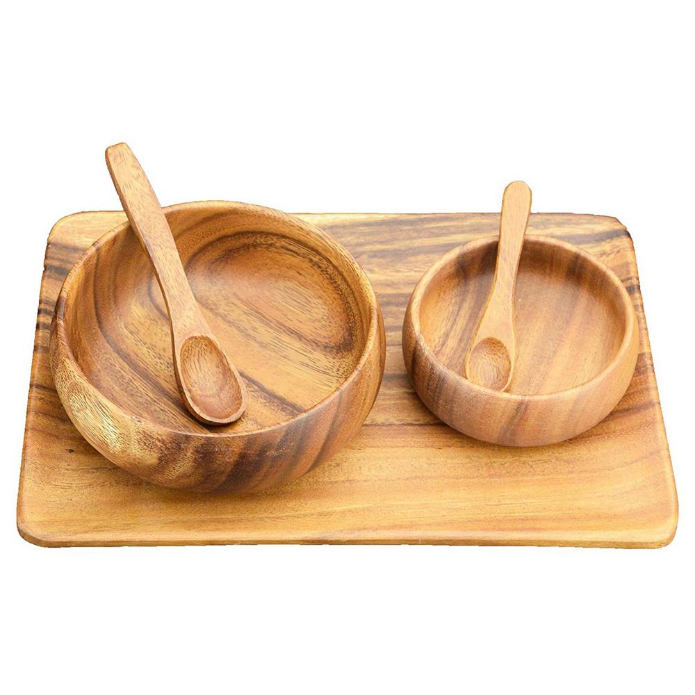 Acaciaware 5Piece Wooden Appetizer Serving Tray Set with Serving Bowls