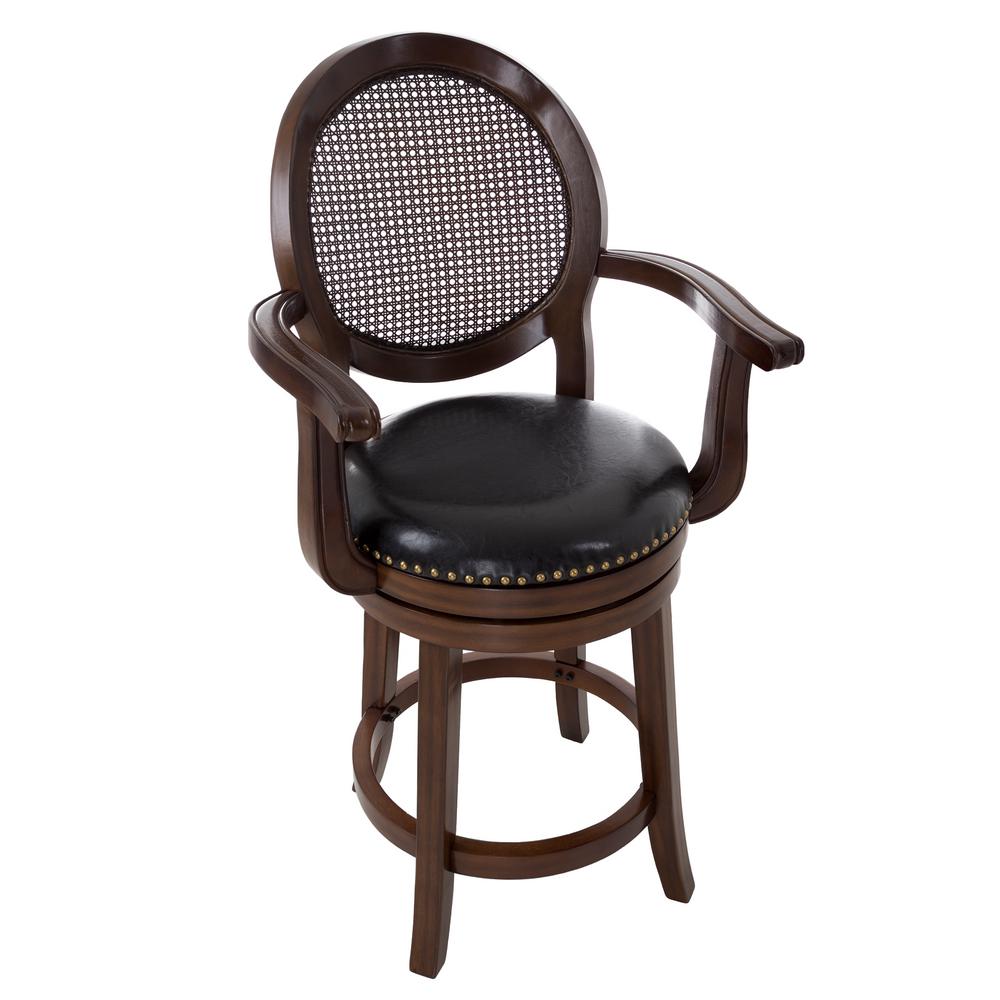 Lavish Home 44.5 in. Dark Brown Wood and Leather Swivel Stool with