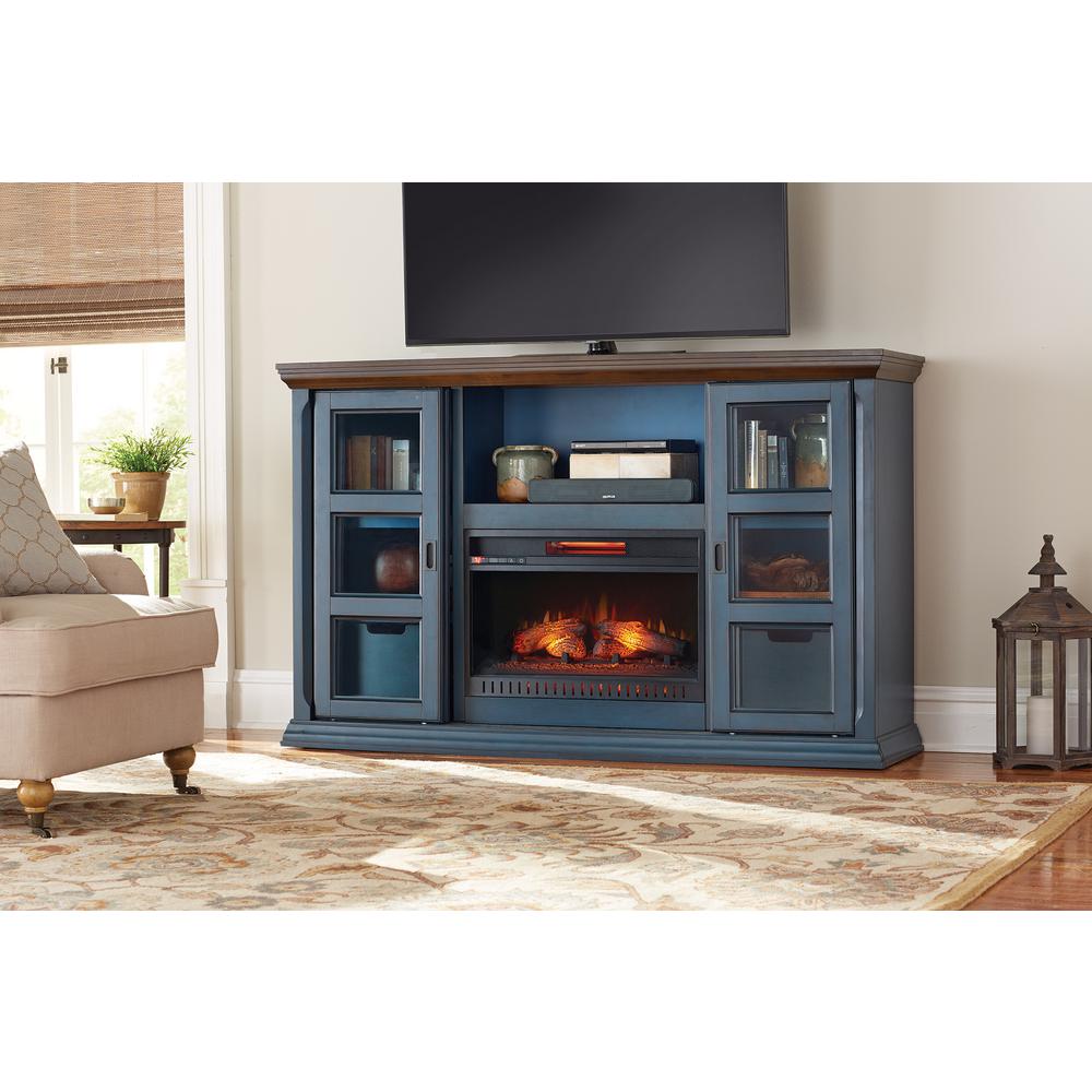Home Decorators Collection Arabian Tall 65 in. TV Stand Infrared Electric Fireplace in Antique Blue Finish-WSFP65SDECHD-27 - The Home Depot Annex a royal look to your home with Home Decorators Collection Arabian Tall TV Stand Infrared Electric Fireplace in Antique Blue Finish.