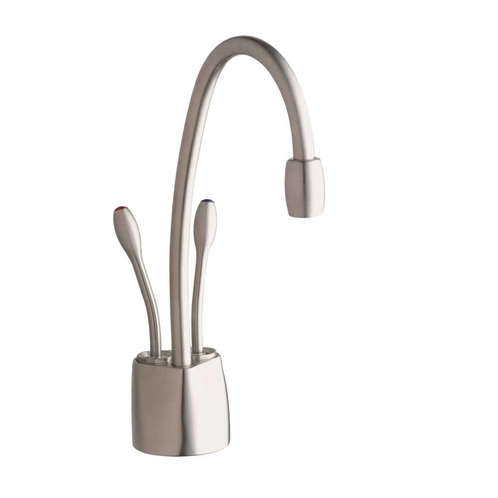 Instant Hot Cold Water Dispensers Kitchen Faucets The Home Depot Indulge Contemporary 2 Handle Instant Hot And Cold Water Dispenser Faucet In Satin Nickel