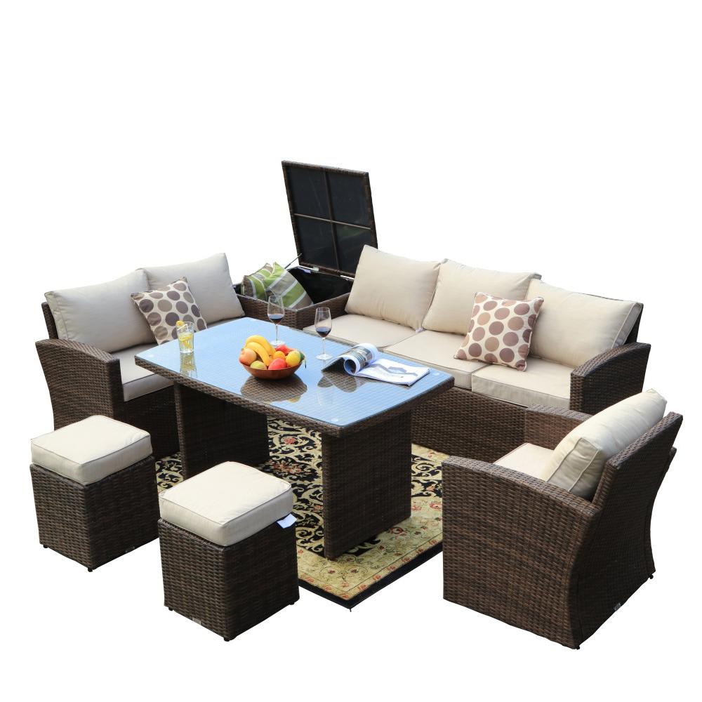 Direct Wicker Beverly 7 Piece Steel Wicker Patio Furniture Outdoor Sectional Sofa Set With Beige Cushions And Ottomans Pas 1403b Br The Home Depot