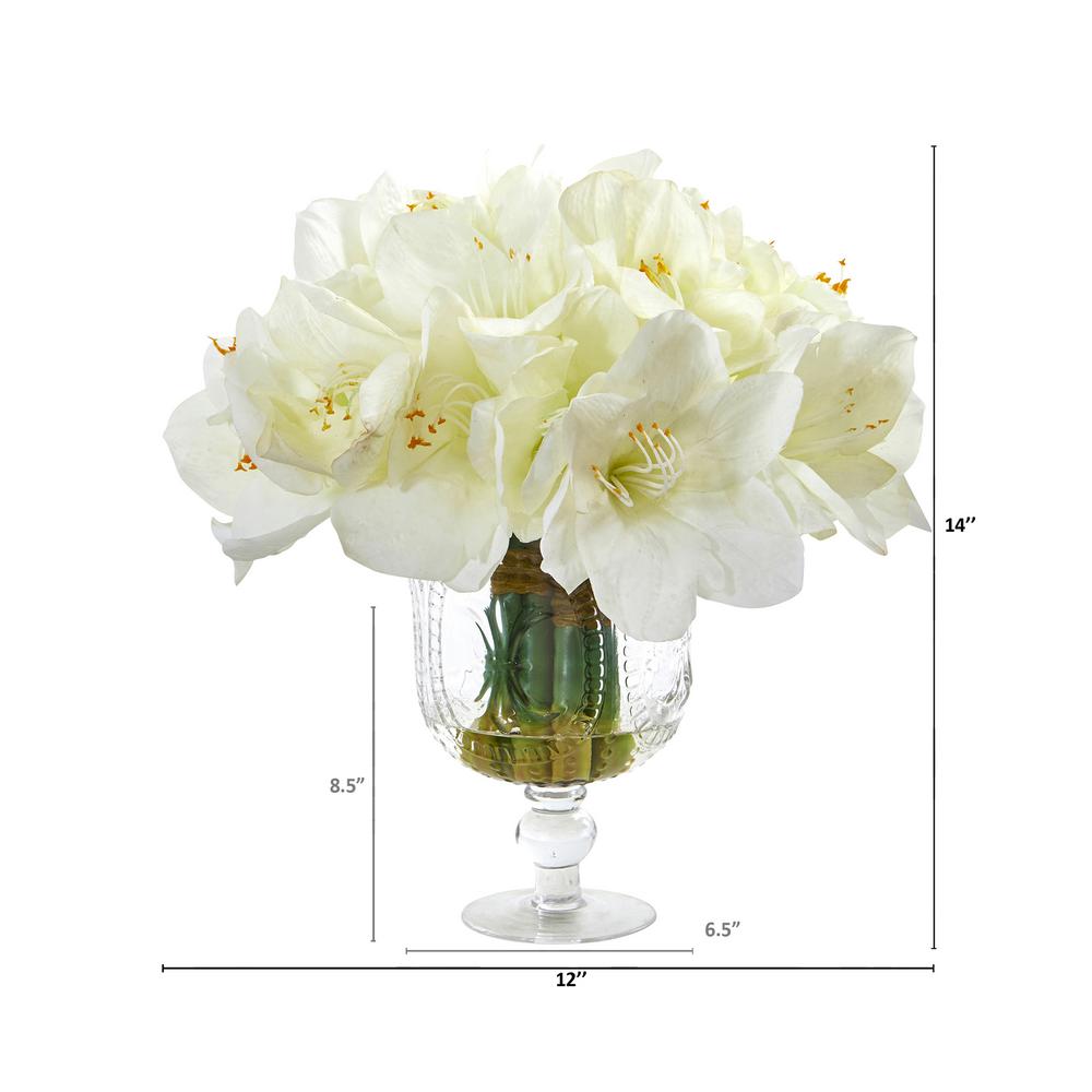Nearly Natural 1872-RD Amaryllis Artificial Glossy Cylinder Silk Arrangements Red