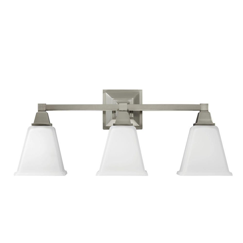 Sea Gull Lighting Denhelm 24 25 In W 3 Light Brushed Nickel Wall Bath Vanity Light With Inside White Painted Etched Glass 4450403 962 The Home Depot