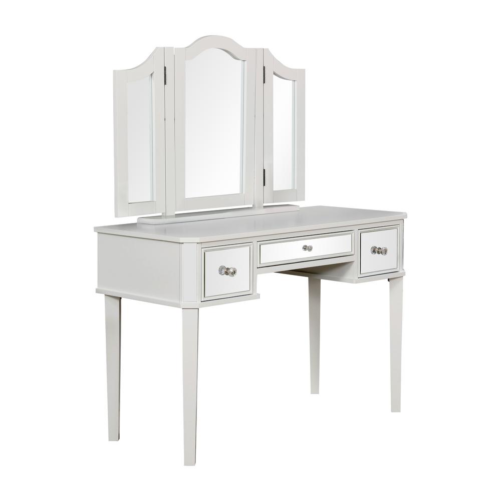 Furniture Of America Arriana 2 Piece White Tri Fold Mirror Vanity White Tri Fold Mirror Vanity