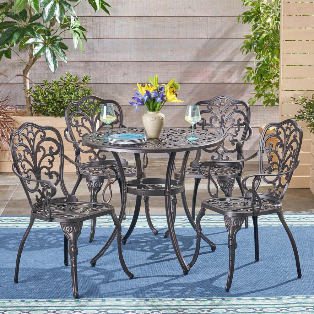 Noble House Vigo Shiny Copper 5-Piece Aluminum Outdoor Dining Set ...