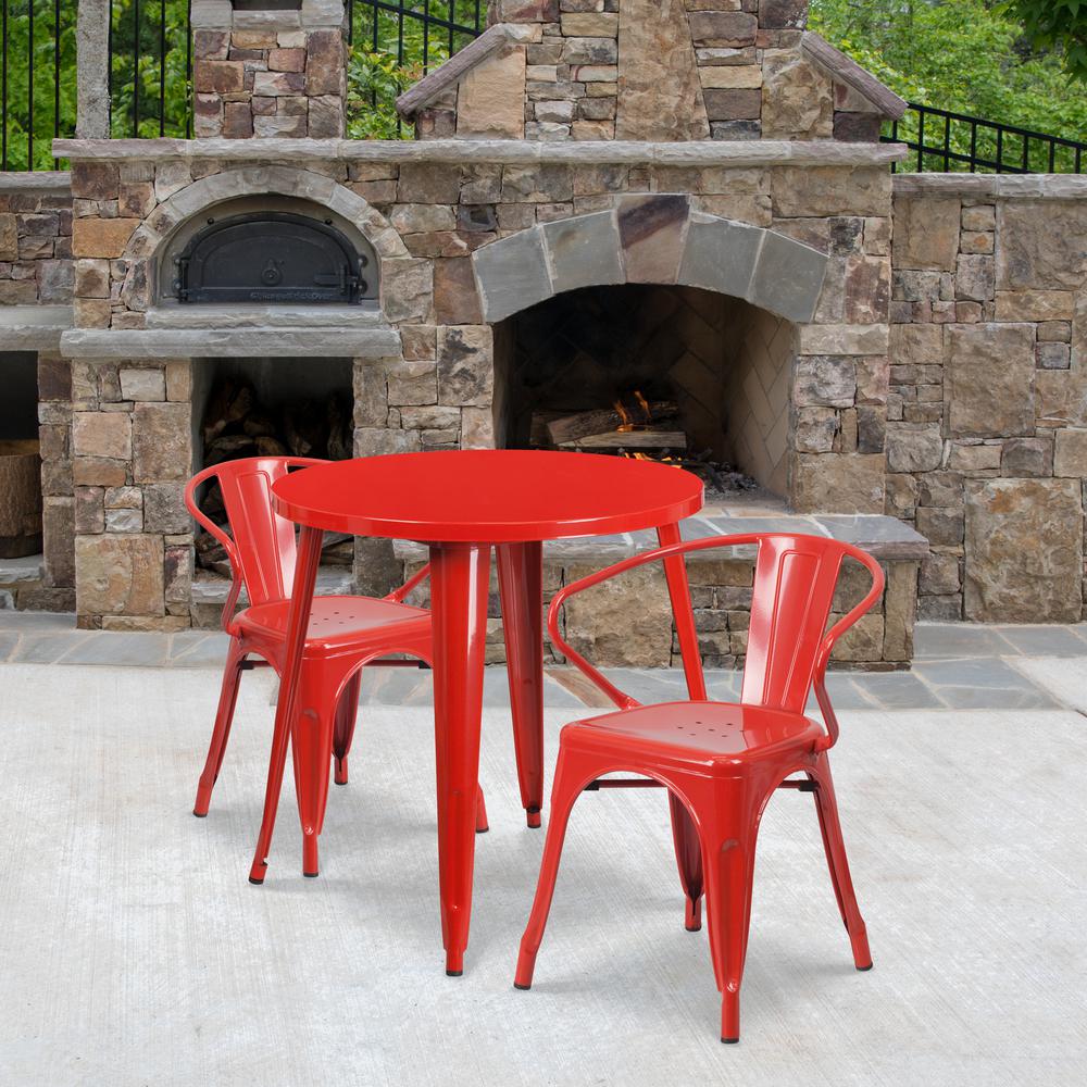 Carnegy Avenue Red 3 Piece Metal Round Outdoor Bistro Set Cga Ch