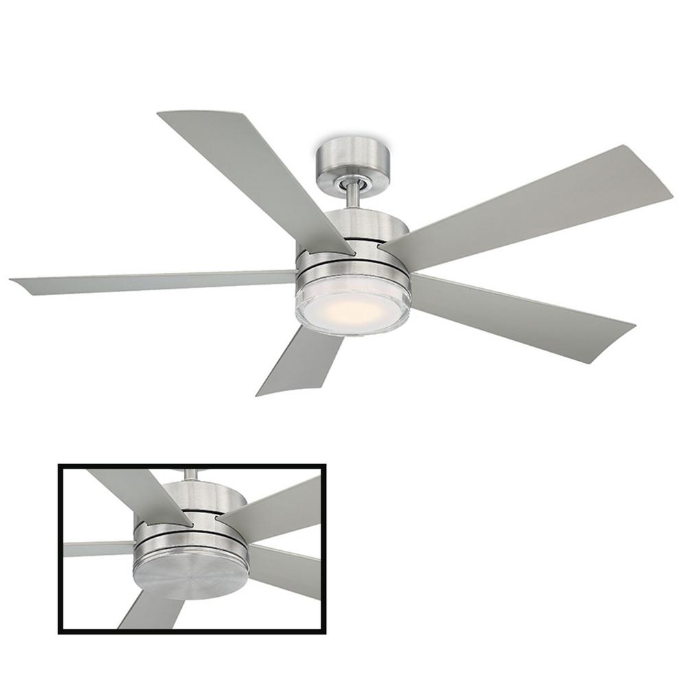 Modern Forms Wynd 52 In Led Indoor Outdoor Stainless Steel 5 Blade Smart Ceiling Fan With 3000k Light Kit And Wall Control