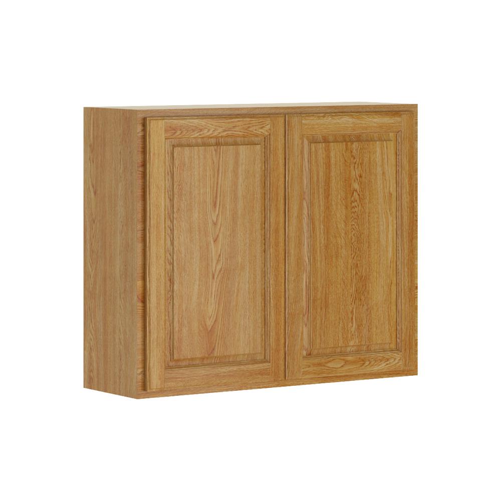 Hampton Bay Madison Assembled 36x30x12 In Wall Cabinet Warm Oak