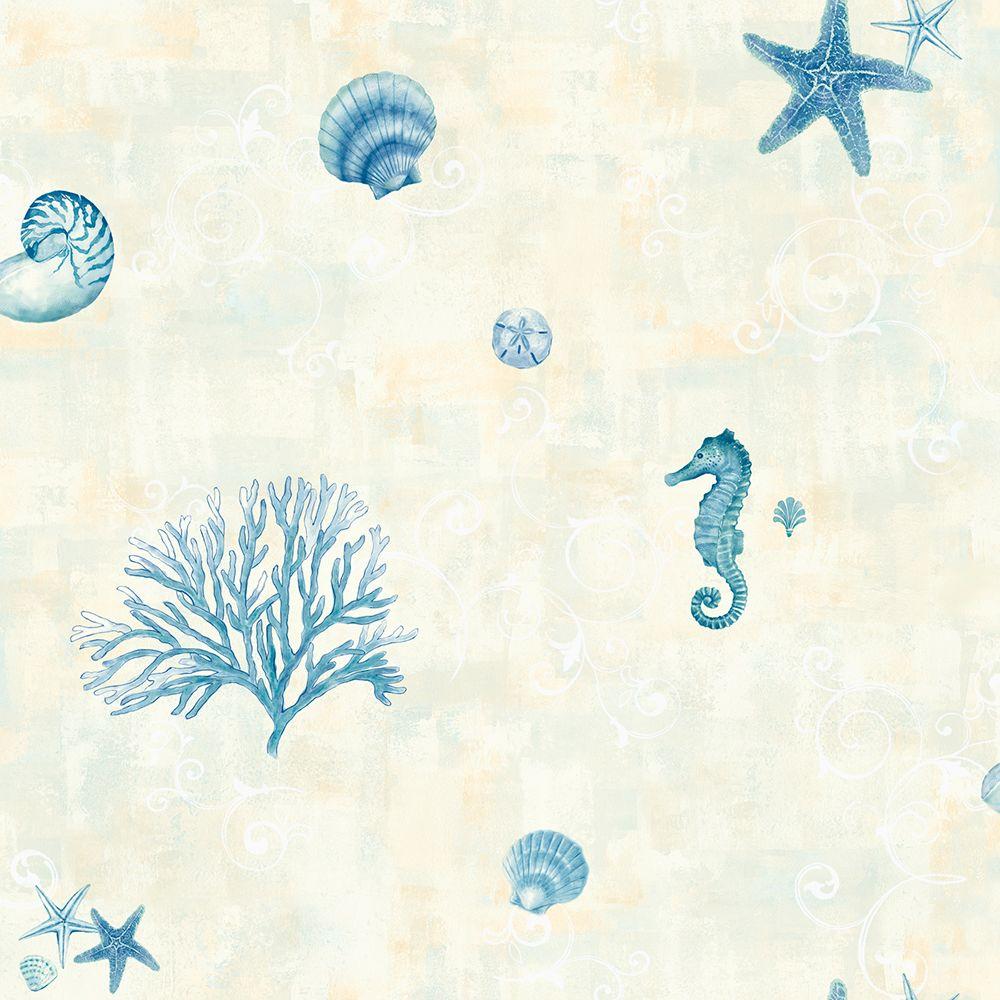 Chesapeake Boca Raton Blue Seashells Wallpaper DLR54531  