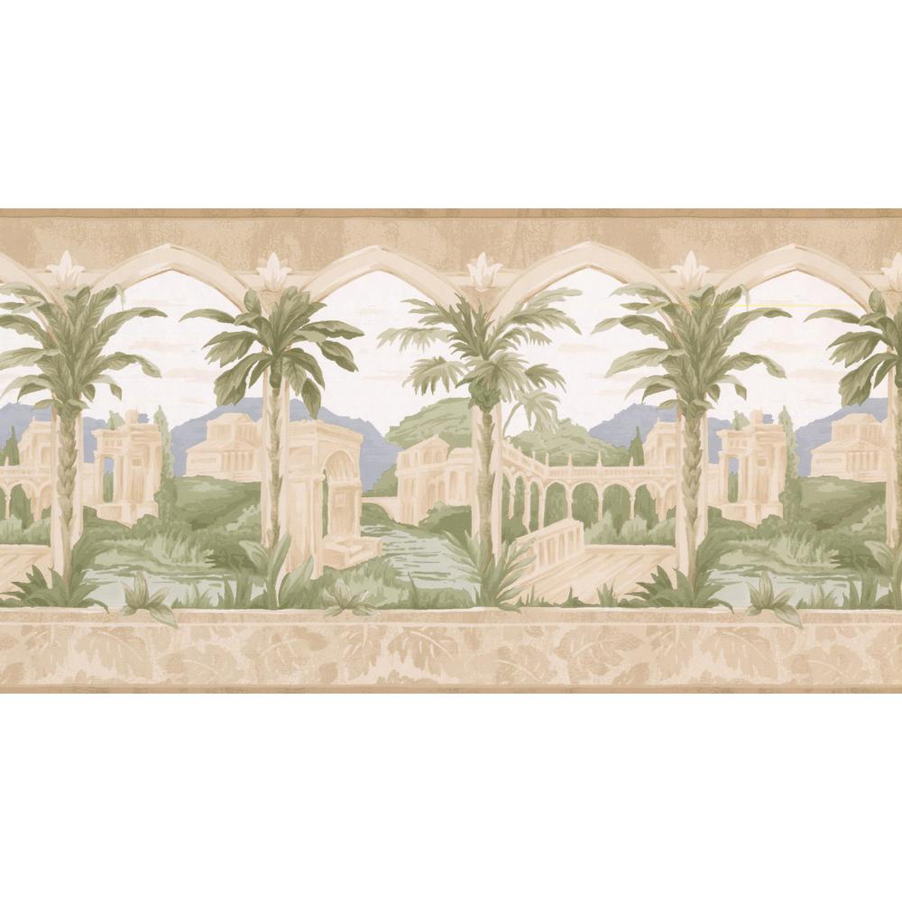 Norwall Ancient Arcs Palace Palm Trees Vintage Prepasted Wallpaper Norwall Ancient Arcs Palace Palm Trees