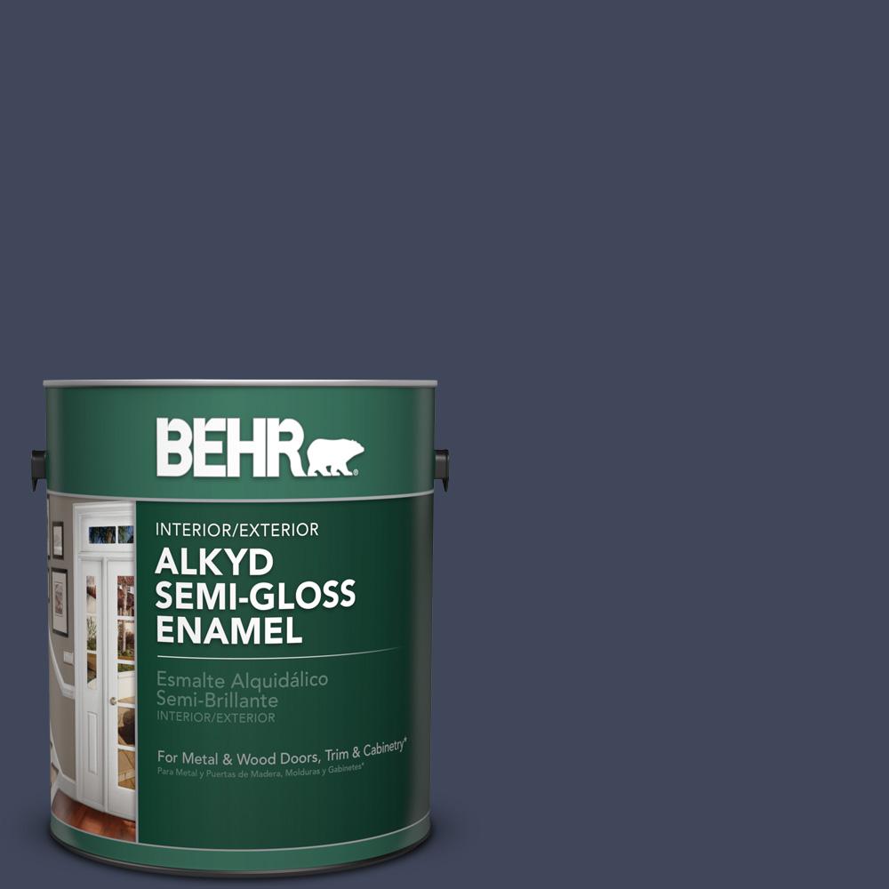 BEHR 1 gal. S5307 Dark Navy SemiGloss Enamel Alkyd Interior/Exterior