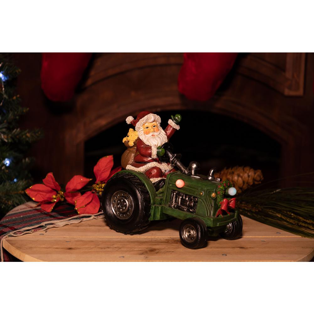 Alpine 9 in. Santa on Tractor Decor with 3 LED Lights Color ChangingWAZ122 The Home Depot