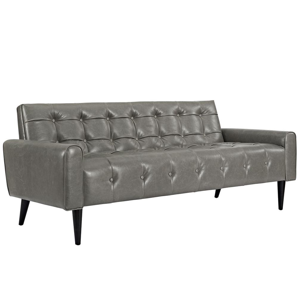 MODWAY Delve 72.5 in. Gray Faux Leather 3-Seater Tuxedo Sofa with Square Arms