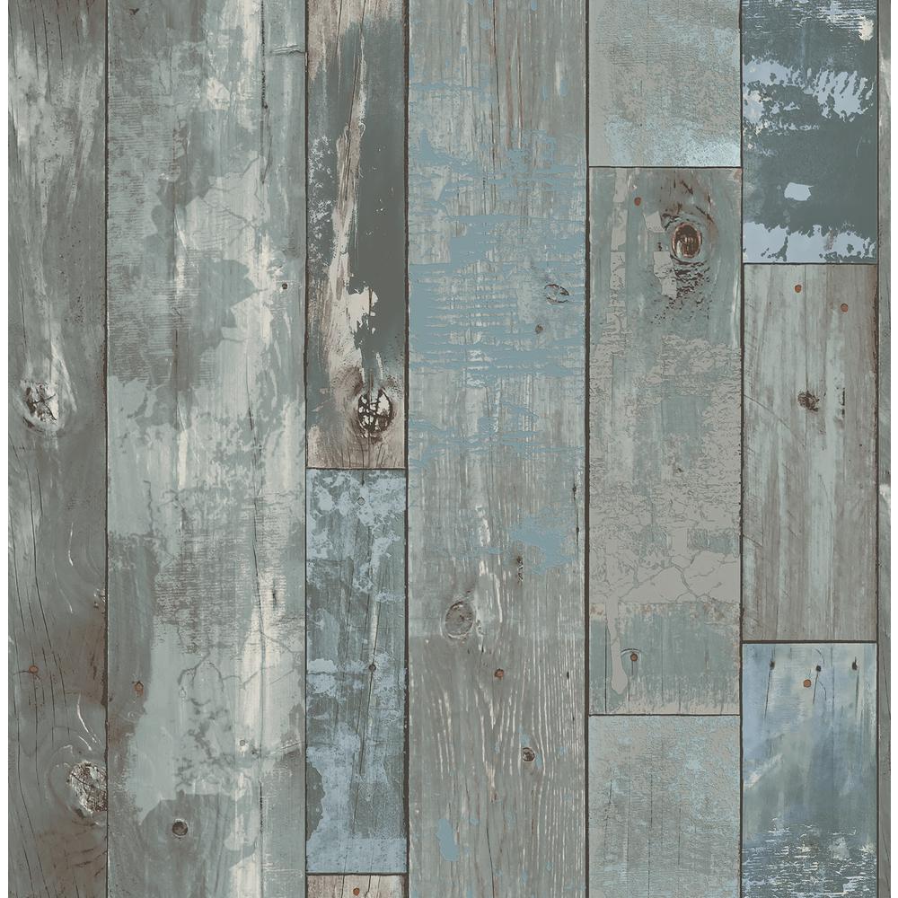 Visalia Deena Blue Distressed Wood Paper Strippable Wallpaper Roll (Covers 56.4 sq. ft.)