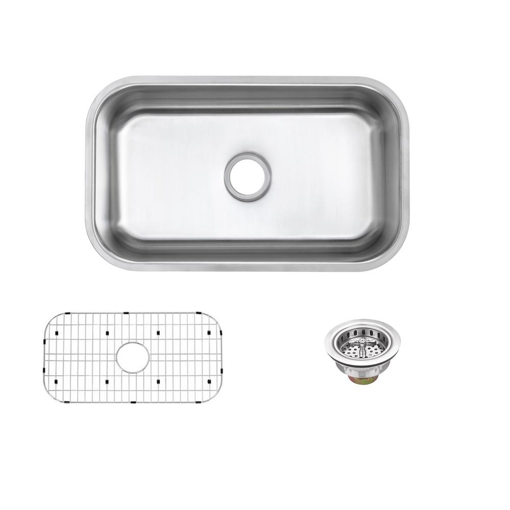 Glacier Bay Undermount 16 Gauge Stainless Steel 30 In Single Bowl Kitchen Sink With Grid And Drain Assemblies