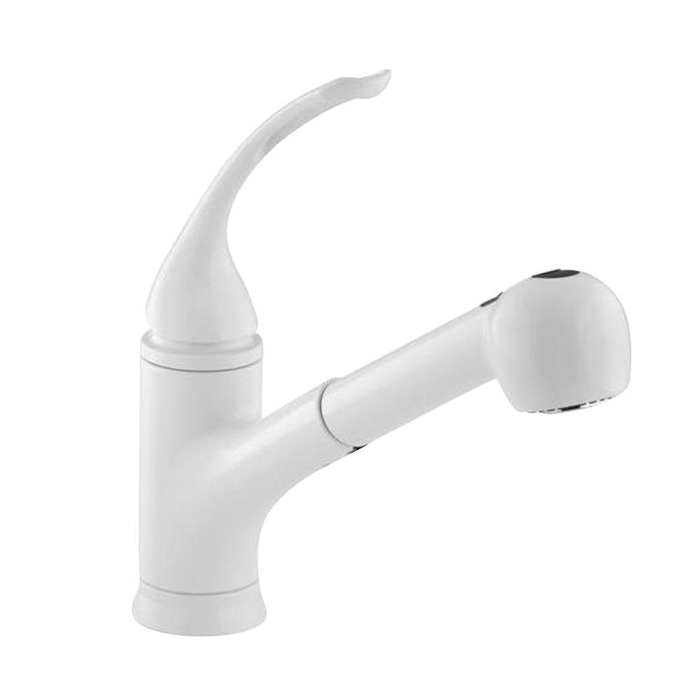 KOHLER Coralais 1 Or 3 Hole Single Handle Pull Out Sprayer Kitchen   White Kohler Pull Out Faucets K 15160 L 0 64 300 