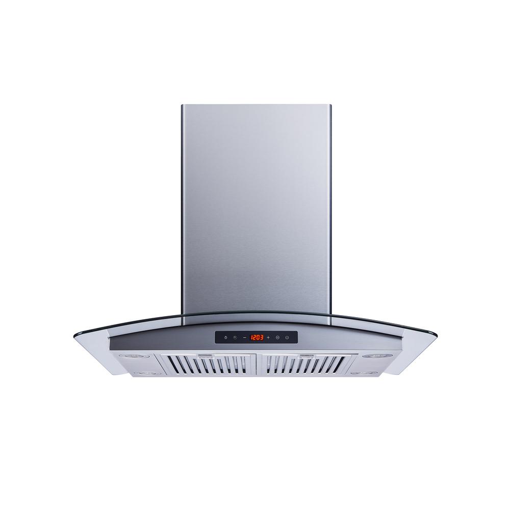 Winflo 30 In Convertible 520 Cfm Island Mount Range Hood In Stainless Steel Glass With Baffle Filters Ir001b30d The Home Depot