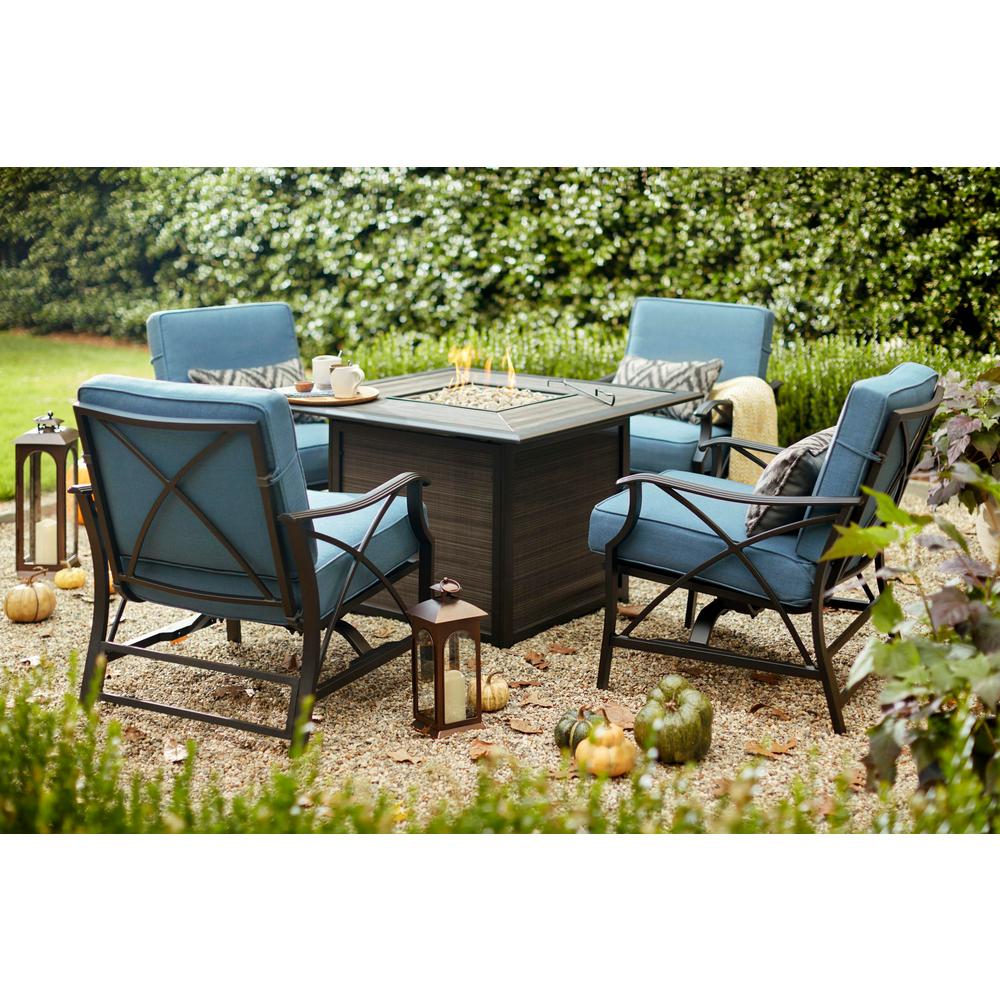 Hampton Bay Fire Pit Set Pit fire patio hampton bay seating furniture table redwood valley rock outdoor sets cushions piece steel midnight visit