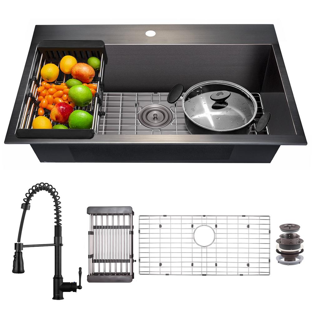 Matte Black Akdy Drop In Kitchen Sinks Ks0520 Kf12 64 1000 