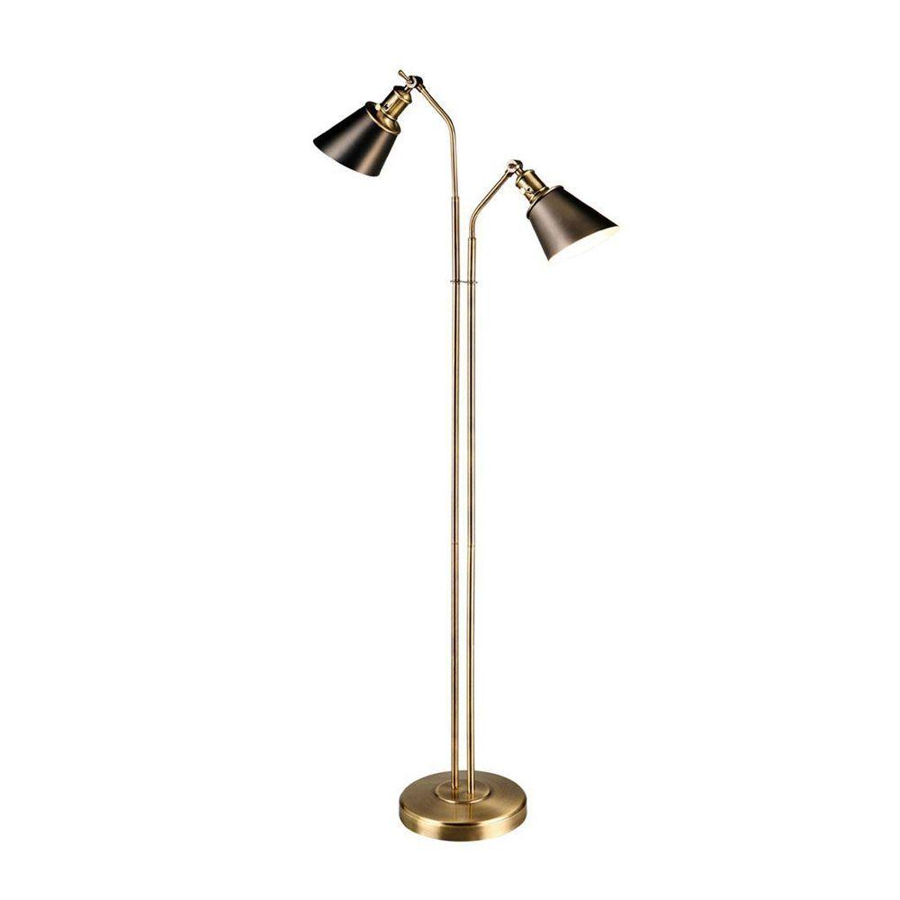 Hampton Bay 62.25 in. Antique Brass and Charcoal Floor Lamp with Metal