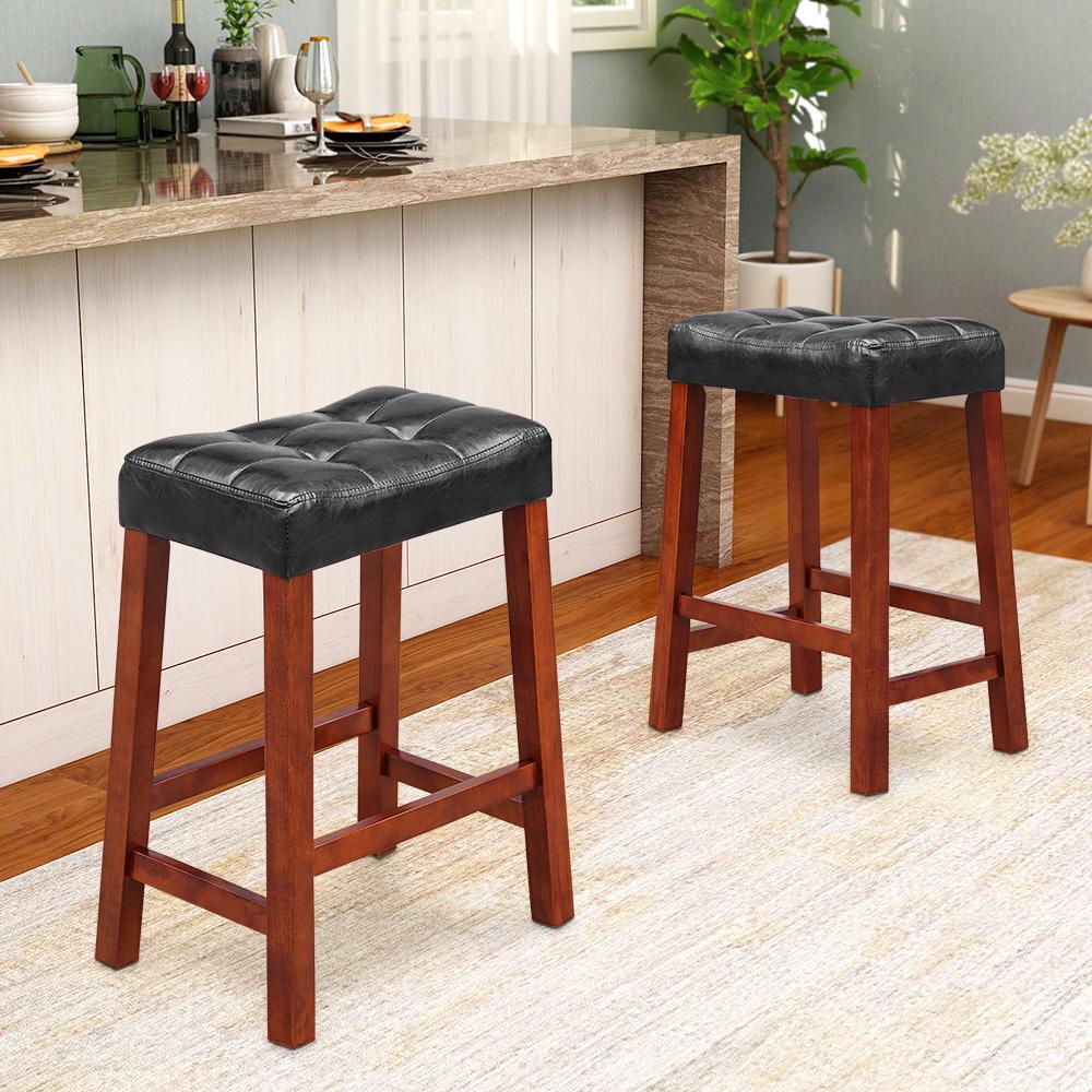 Maypex 25 Inch Upholstered Bar Stools (set of 2) Black-300526-BLK - The