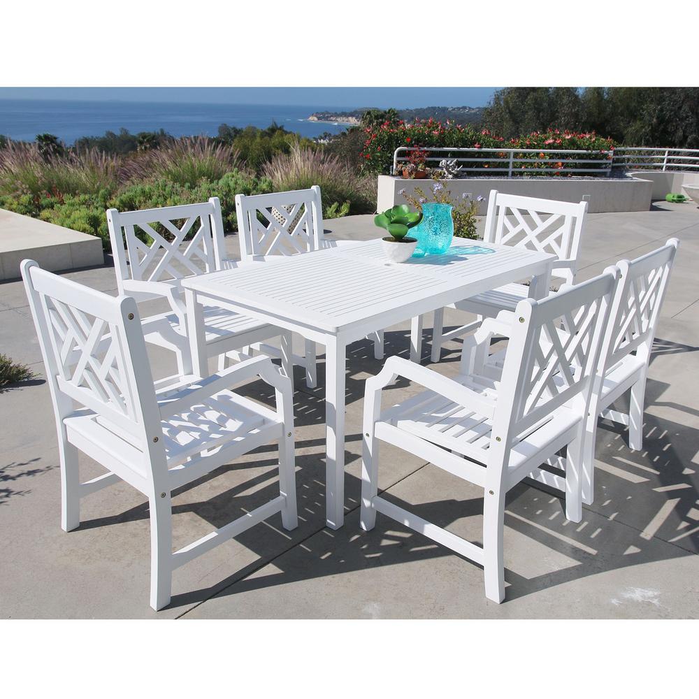 Vifah Bradley Acacia White 7 Piece Patio Dining Set With 32 In W Table And Herringbone Back 