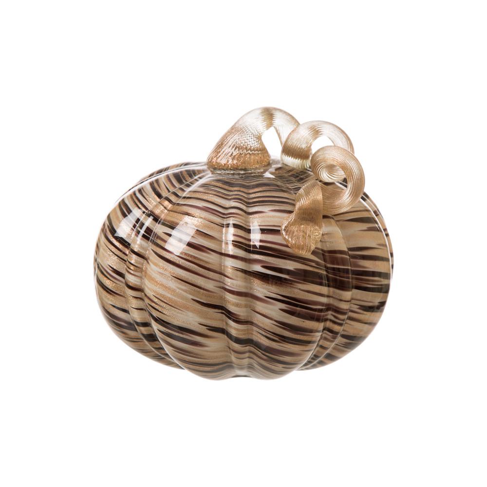 Glitzhome 7 48 In D Handblown Brown Gold Stripe Glass Decoration Glass Pumpkin 1209001392 The Home Depot