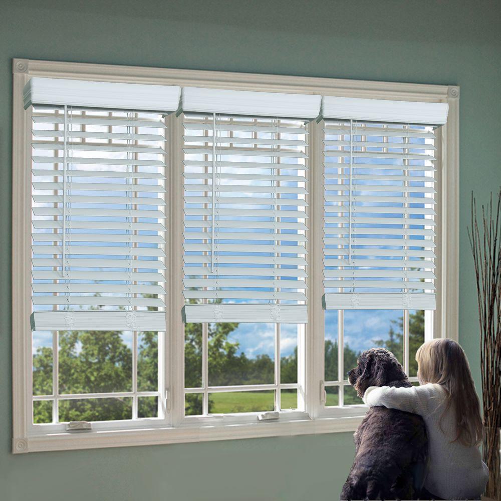 Perfect Lift Window Treatment White 2 In Cordless Faux Wood Blind Cordless Faux Wood Blind 31 In W X 64 L