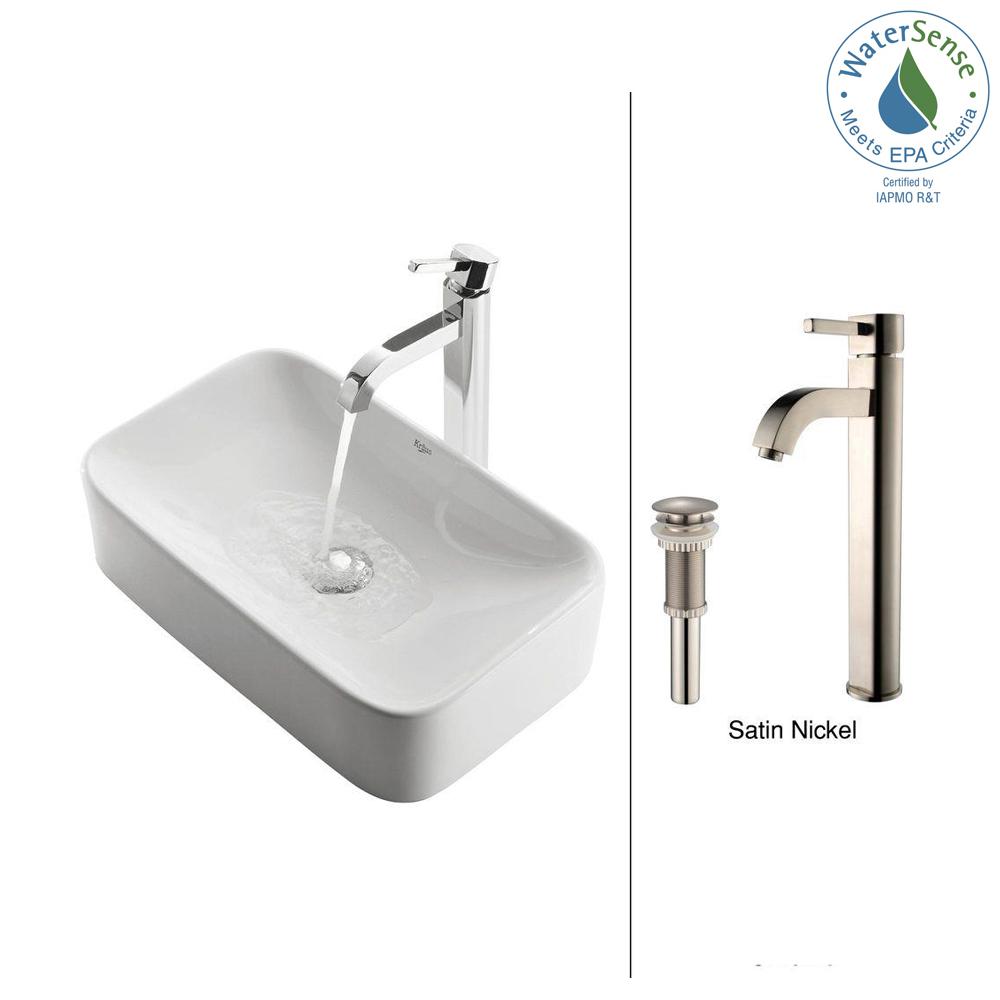 Ceramic Vessel Sinks Bathroom The Home Depot Soft Rectangular Ceramic Vessel Sink In White With Ramus Faucet