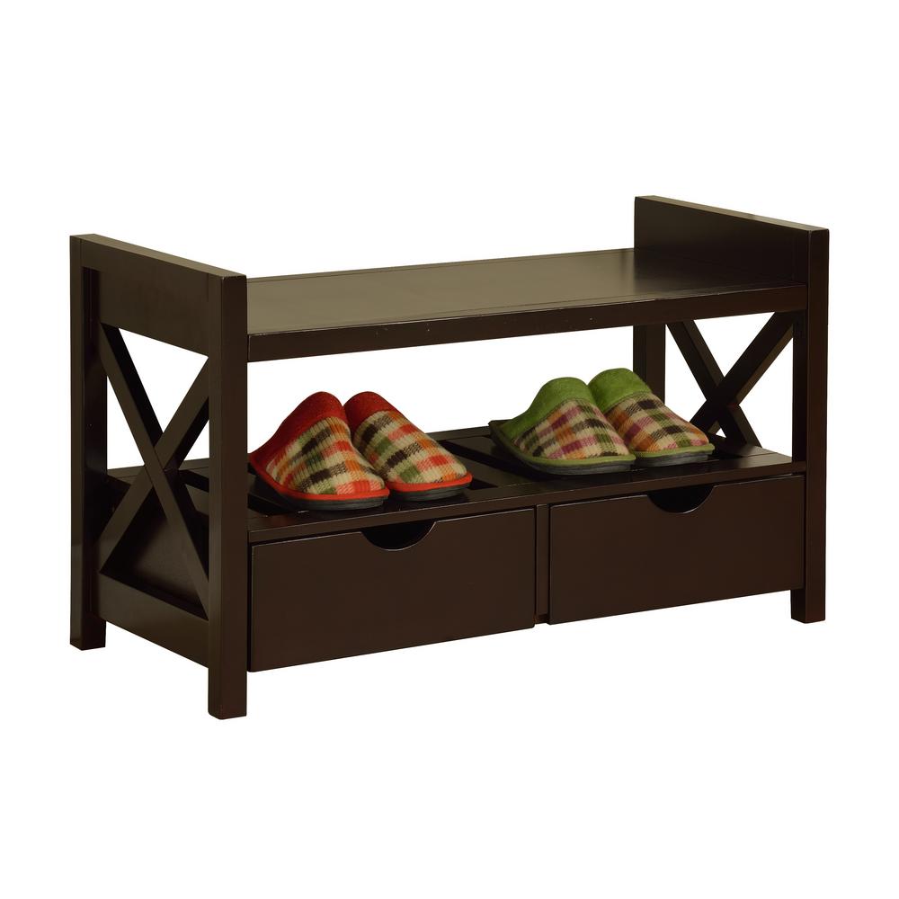 Kings Brand Furniture Cherry Finish Wood Shoe Storage Bench With