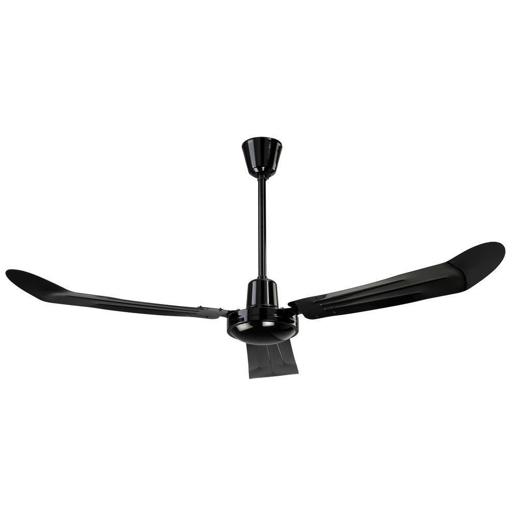 Industrial 56 In Indoor Loose Wire Black Ceiling Fan With 3 Metal Blades And 16 In Downrod