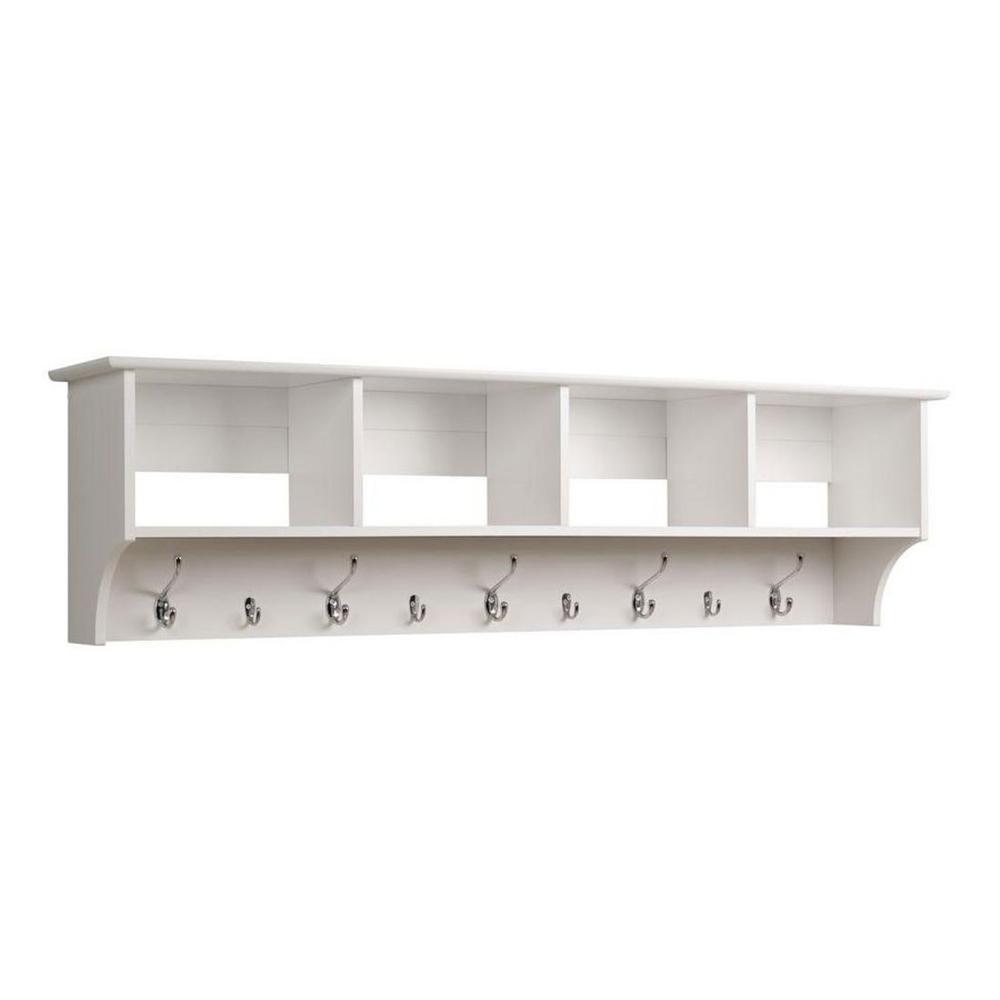 Prepac Coat Rack 60 in. WallMounted Hanging Entryway Shelf 4Cubbie 9