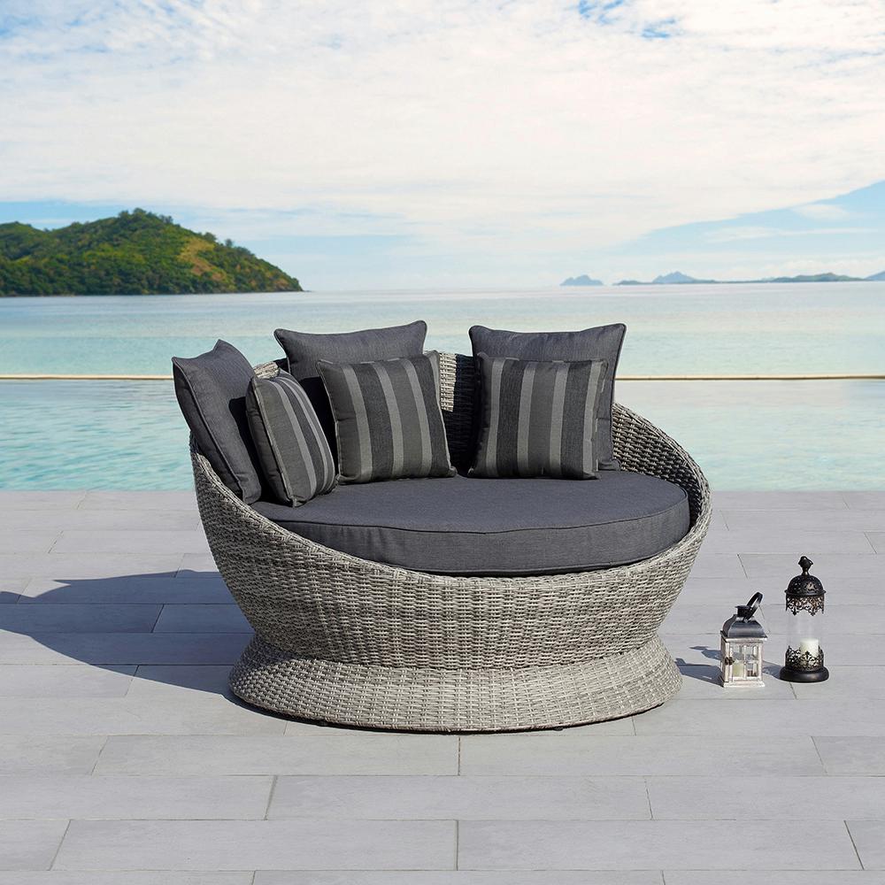 Ove Decors Brisbane Gray Wicker Outdoor Day Bed With Gray Cushion