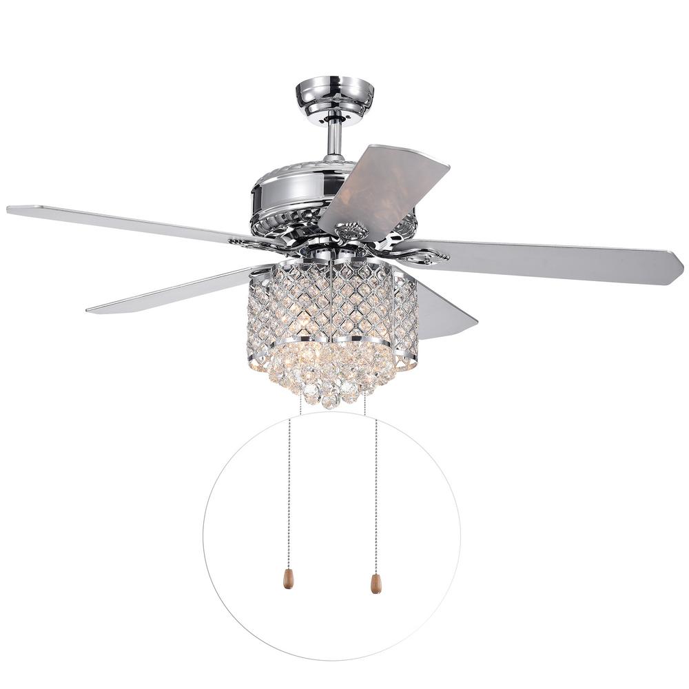 Warehouse Of Tiffany Deidor 5 Blade 52 In Indoor Chrome Hand Pull Chain Ceiling Fan With Light Kit