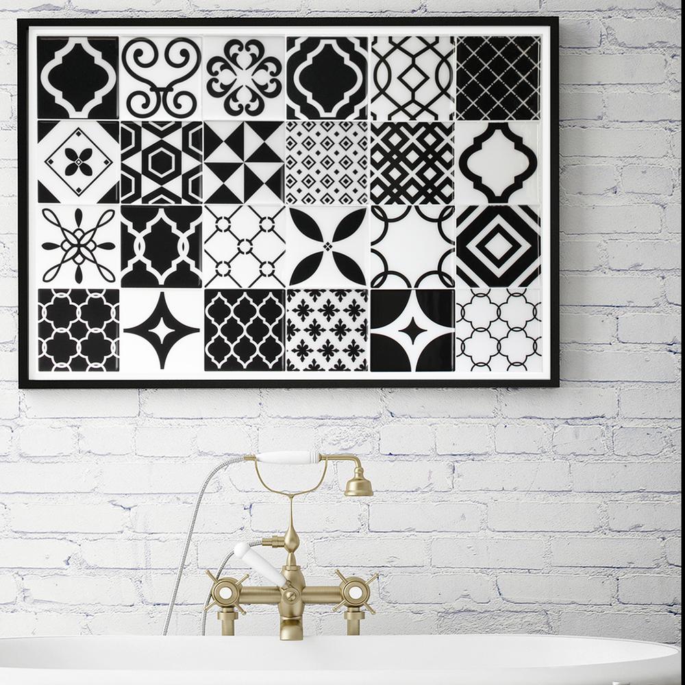 Smart Tiles Vintage Bilbao 9 inch W x 9 inch H Black and White Peel and Stick... by Smart Tiles