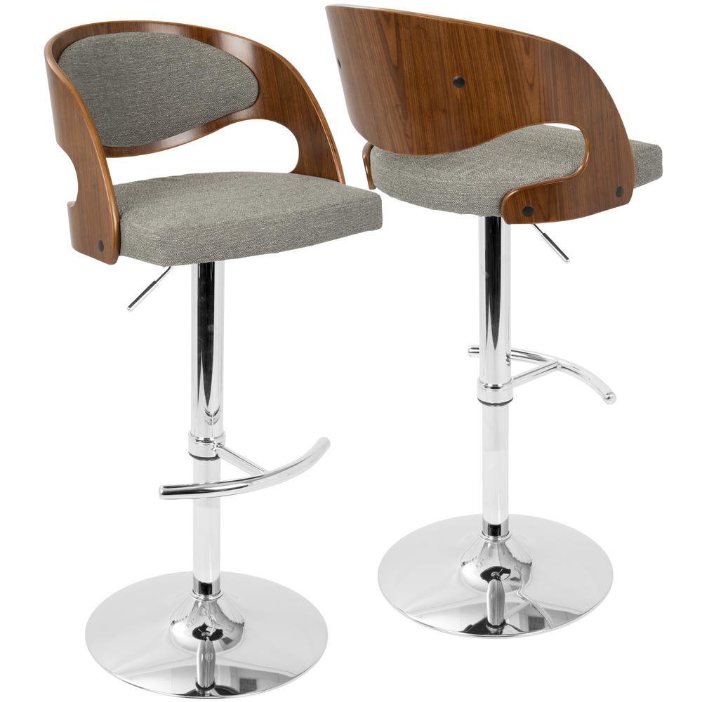 Lumisource Pino Adjule Height Walnut And Grey Fabric Bar Stool Lumisource Pino Adjule Height Walnut And Grey Fabric Bar Stool