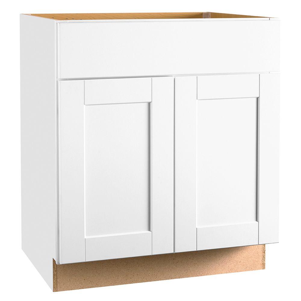 Hampton Bay Shaker Assembled 30x34.5x24 in. Base Kitchen Cabinet with Ball-Bearing Drawer Glides ...