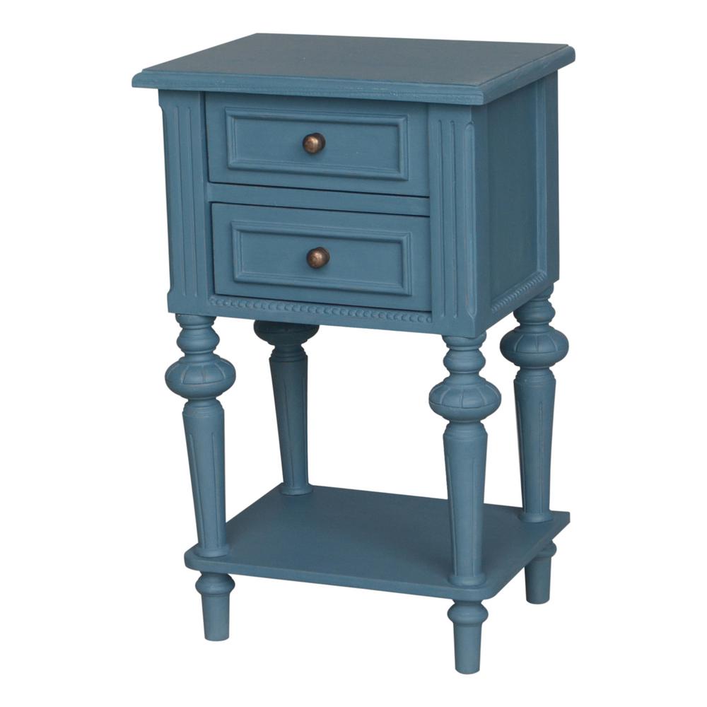 Ashbury Perles Antique Blue Oak Veneer 2 Drawer Side Table