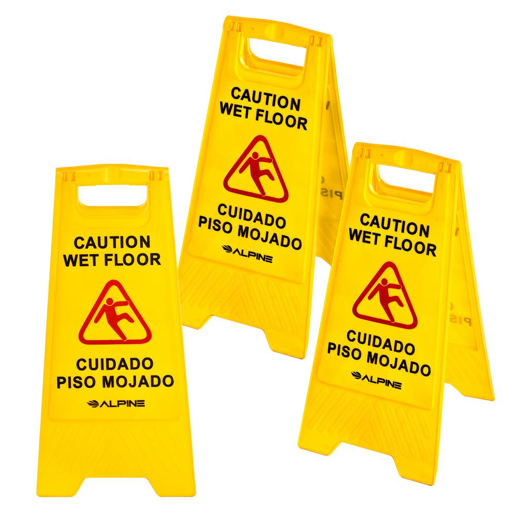 Alpine Industries 24 In Yellow Bilingual Caution Wet Floor Sign