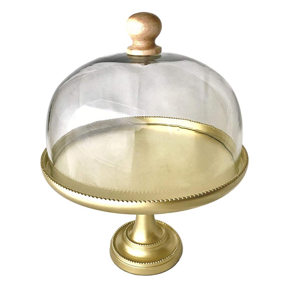 Kauri Design 1 Tier Champagne Gold Mango Wood Large Cake Stand With Kauri Design 1 Tier Champagne Gold Mango Wood Large Cake Stand With Gl Top