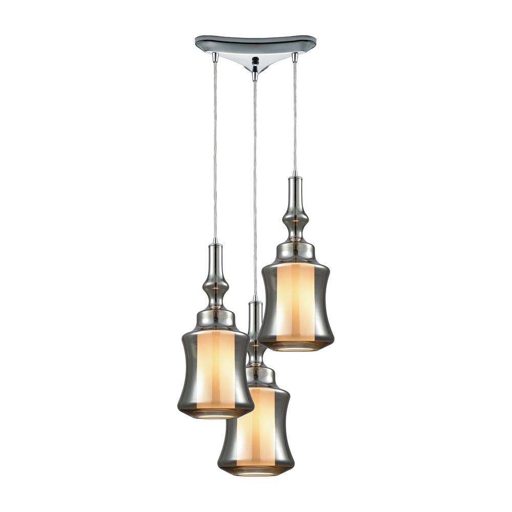 Gray Chrome Cer Pendant Lights Lighting The Home Depot Alora 3 Light Triangle Pan In Polished Chrome With Opal White Glass Inside Smoke Plated
