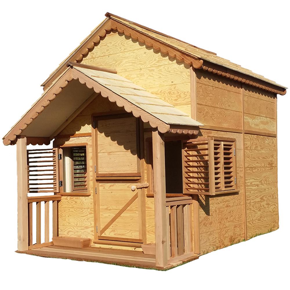 wooden playhouse with loft