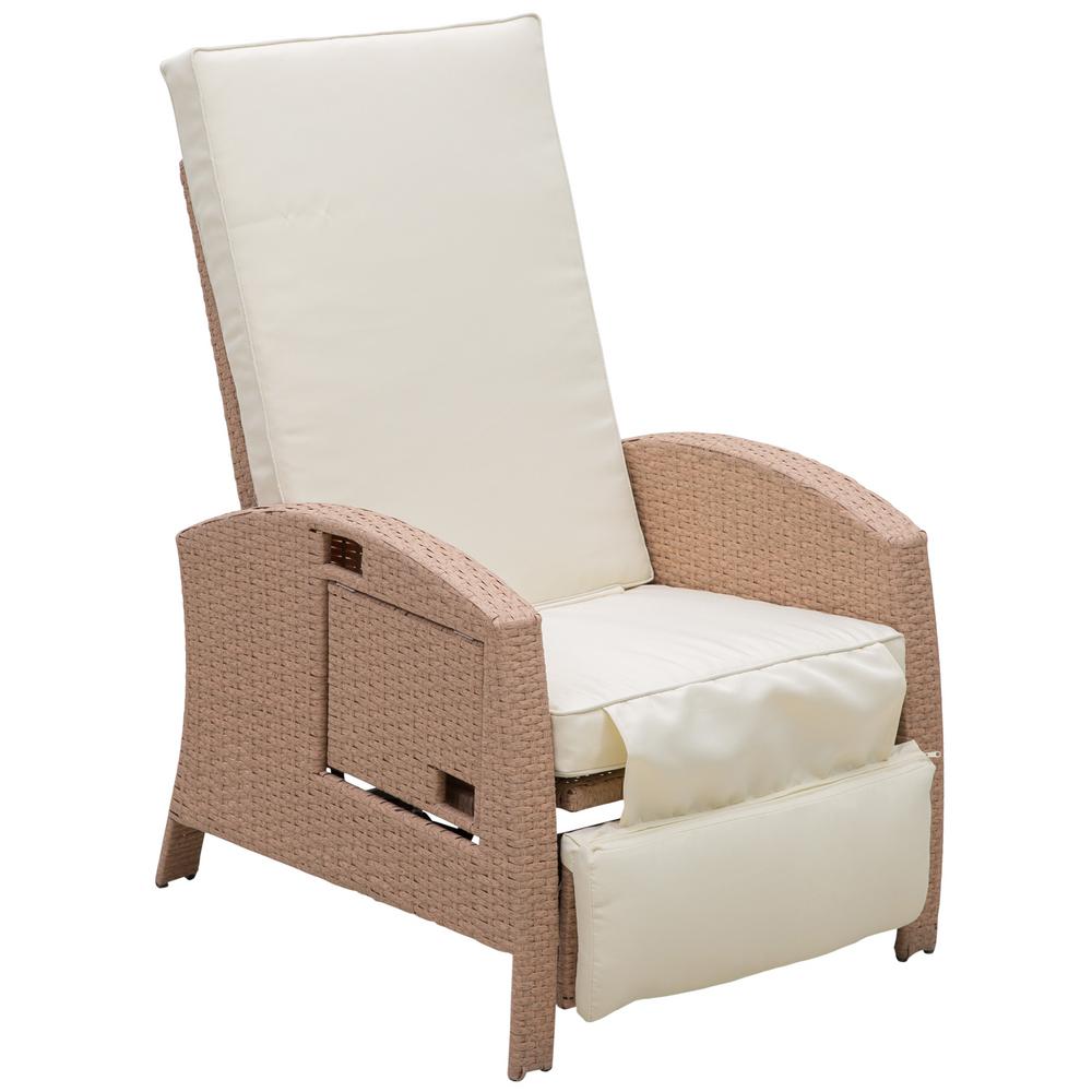 Outsunny Beige Adjustable Recliner Plastic Rattan Outdoor Lounge Chair