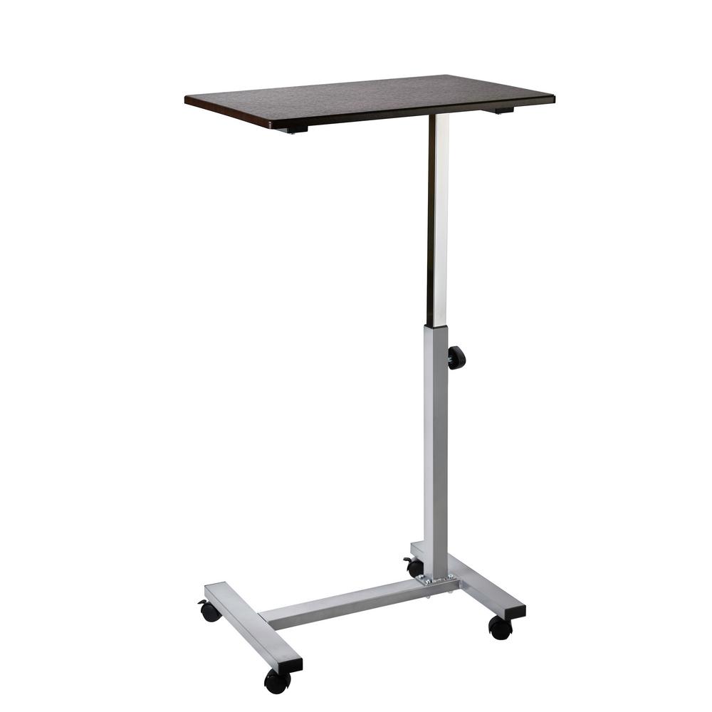 Seville Classics Airlift 23 6 In Walnut Silver Overbed Height Adjustable Mobile Side Table Cart Off65921b The Home Depot