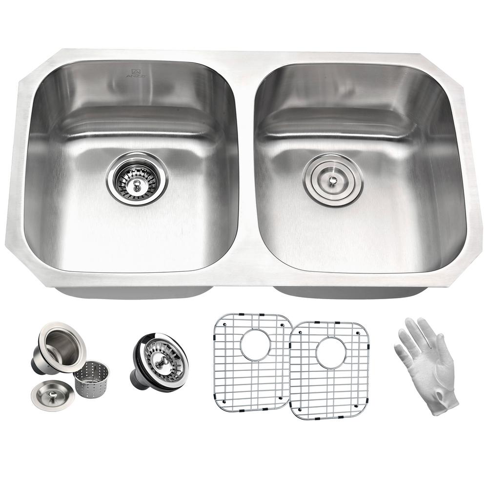 Anzzi Moore Series Undermount Stainless Steel 32 In 0 Hole Double Bowl Kitchen Sink