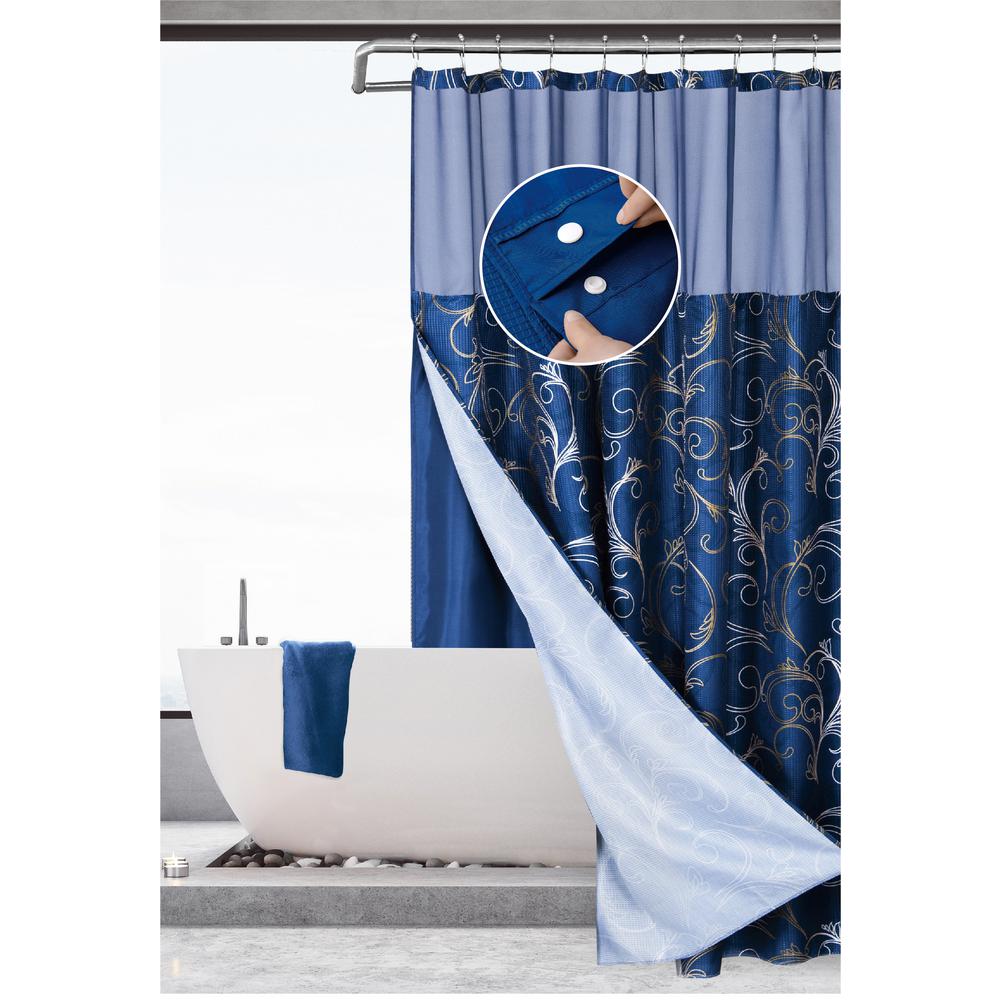 blue and gold shower curtain